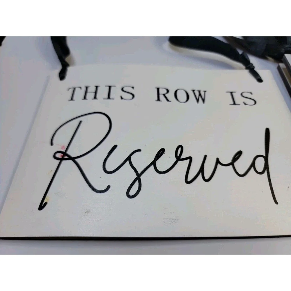 Set of 12 Reserved Wedding Signs Black White Ribbon Chair Row And 2 Tabletop